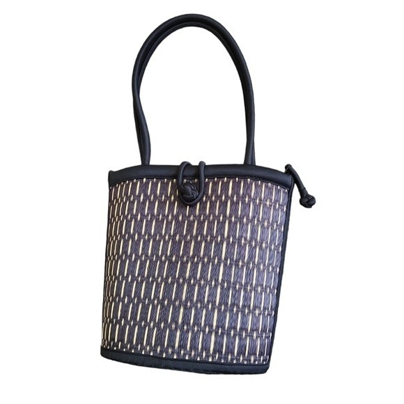 EUC Baskets of Cambodia natural straw Handbag shoulder bag, black tan - Picture 1 of 10